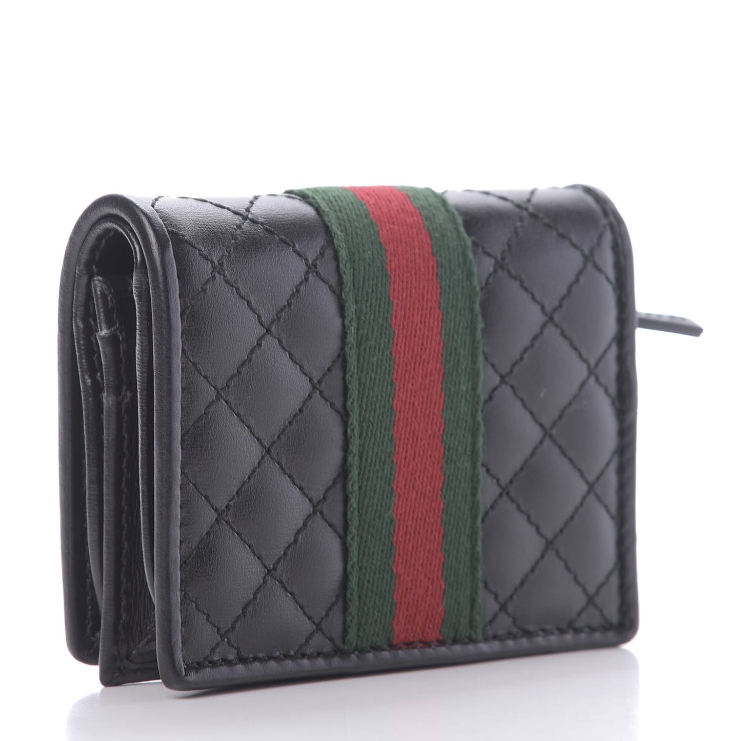 Calfskin Web Trapuntata GG Marmont Card Case Wallet Black