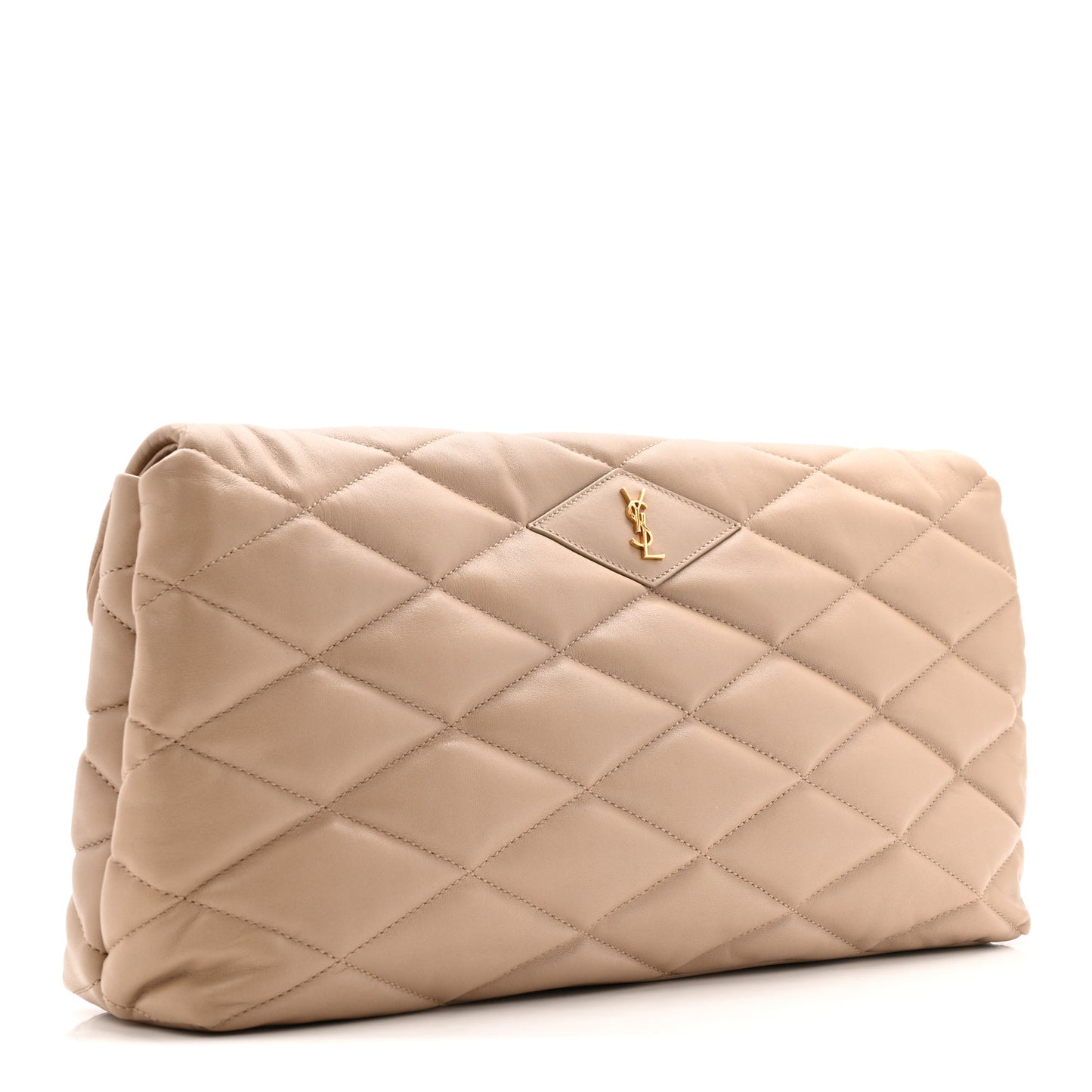 Lambskin Quilted Sade Puffer Envelope Clutch Dark Beige