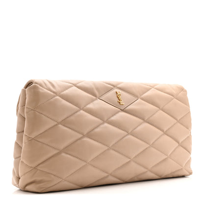 Saint Laurent Lambskin Quilted Sade Puffer Envelope Clutch Dark Beige 3 of 8