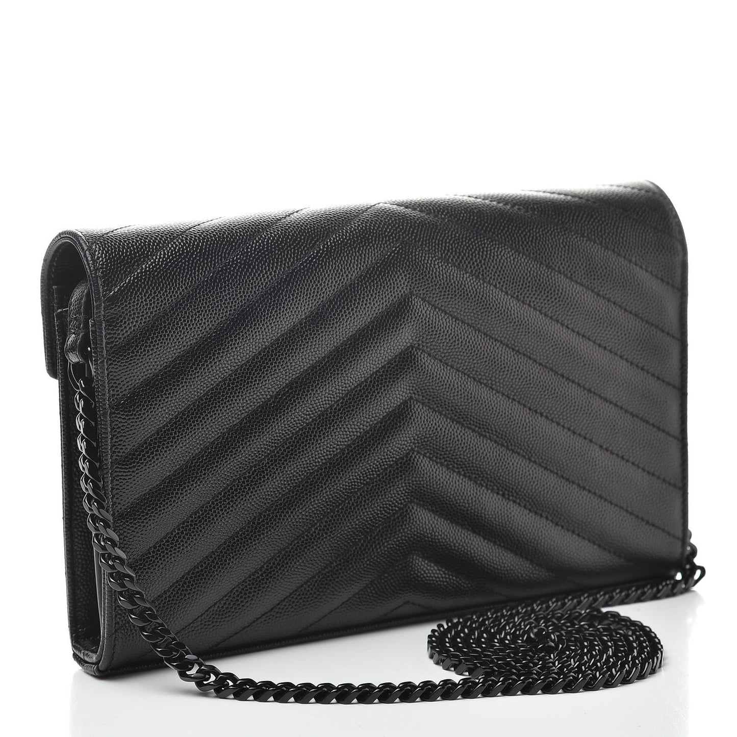 Grain De Poudre Matelasse Chevron Monogram Chain Wallet Black