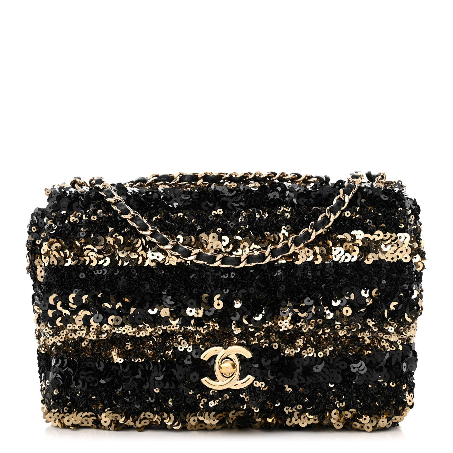Chanel Sequin Striped Classic Mini Flap Black Gold 1 of 13