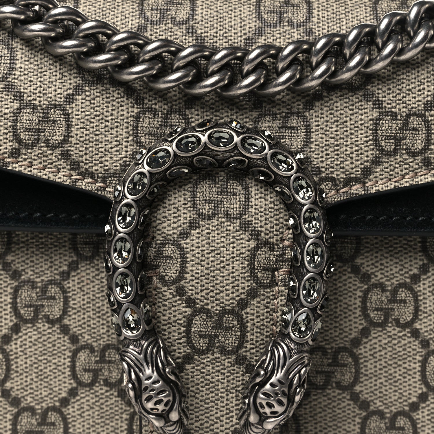 Gucci GG Supreme Monogram Suede Crystal Small Dionysus Shoulder Bag Beige Ebony Black 7 of 10