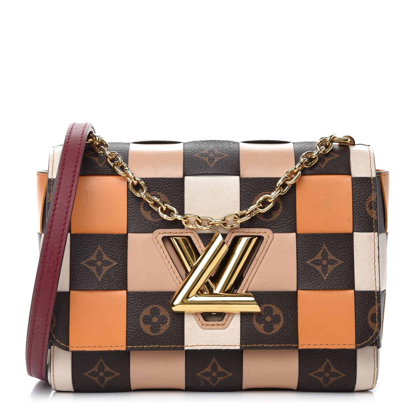 Calfskin Monogram Check Twist MM Beige White Orange