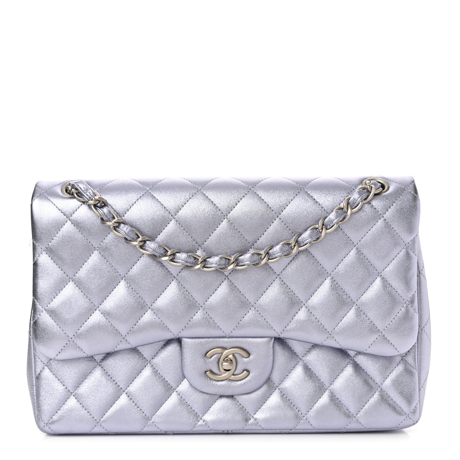 Chanel Metallic Lambskin Quilted Jumbo Double Flap Light Purple 1 of 15