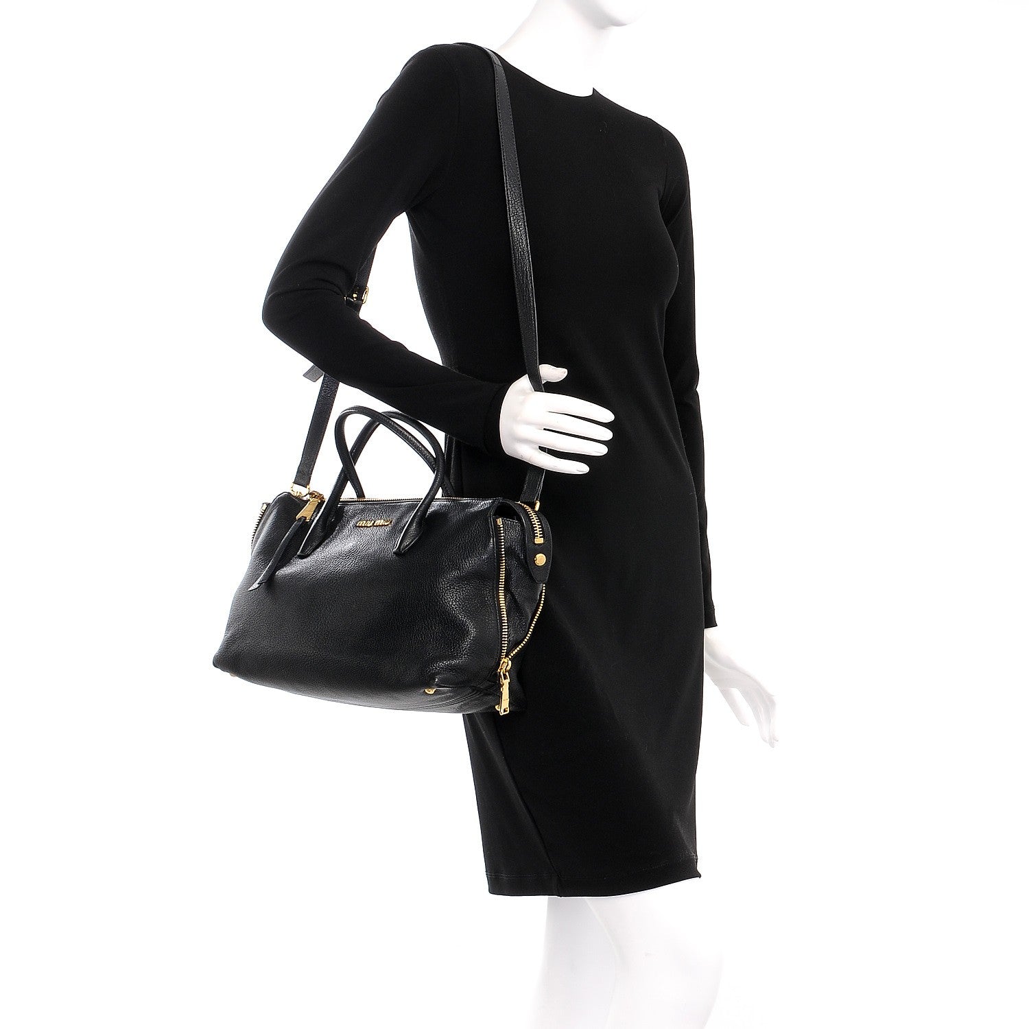 Miu Miu Goatskin Madras Zip Tote Nero Black 2 of 12