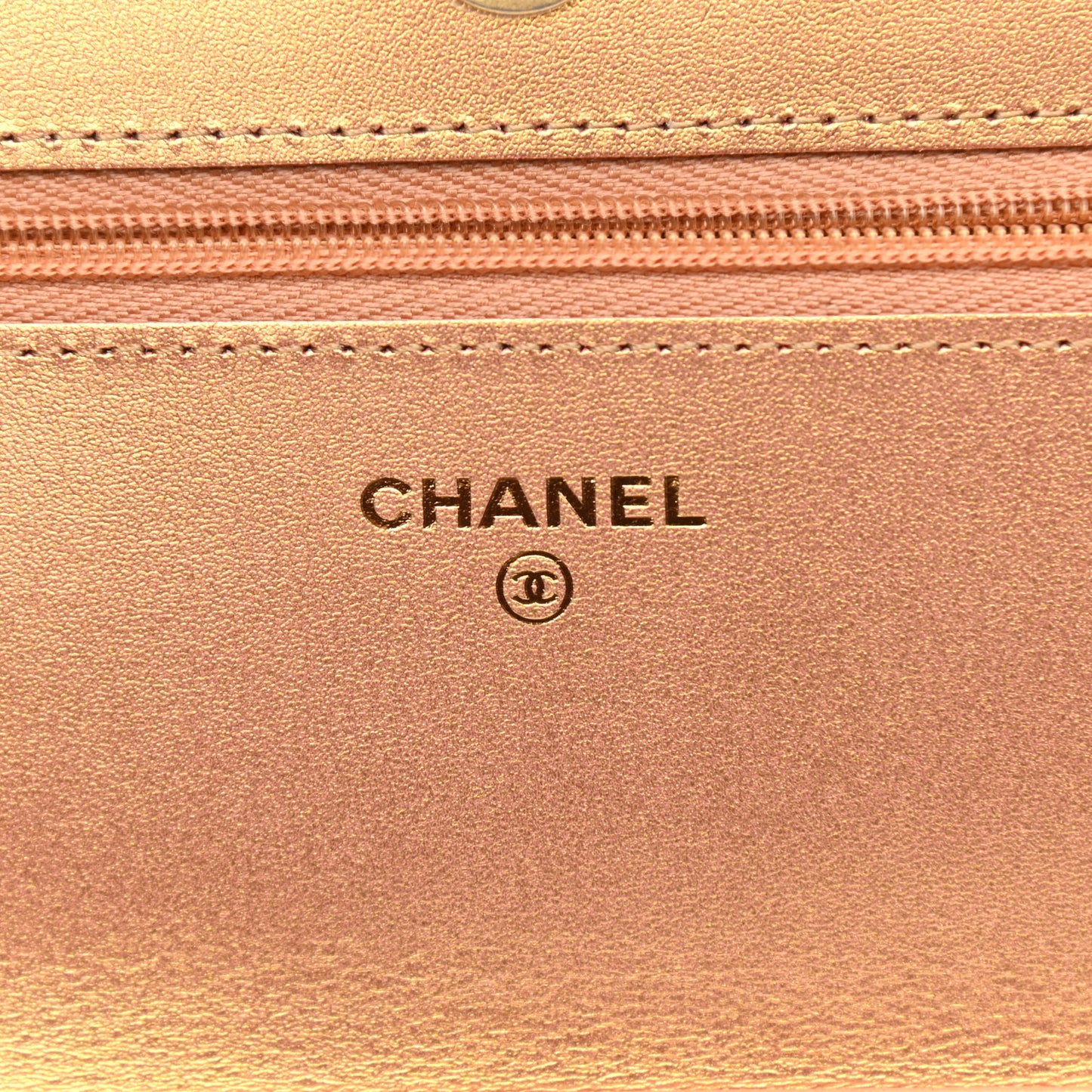 Metallic Lambskin Quilted Wallet On Chain WOC Golden