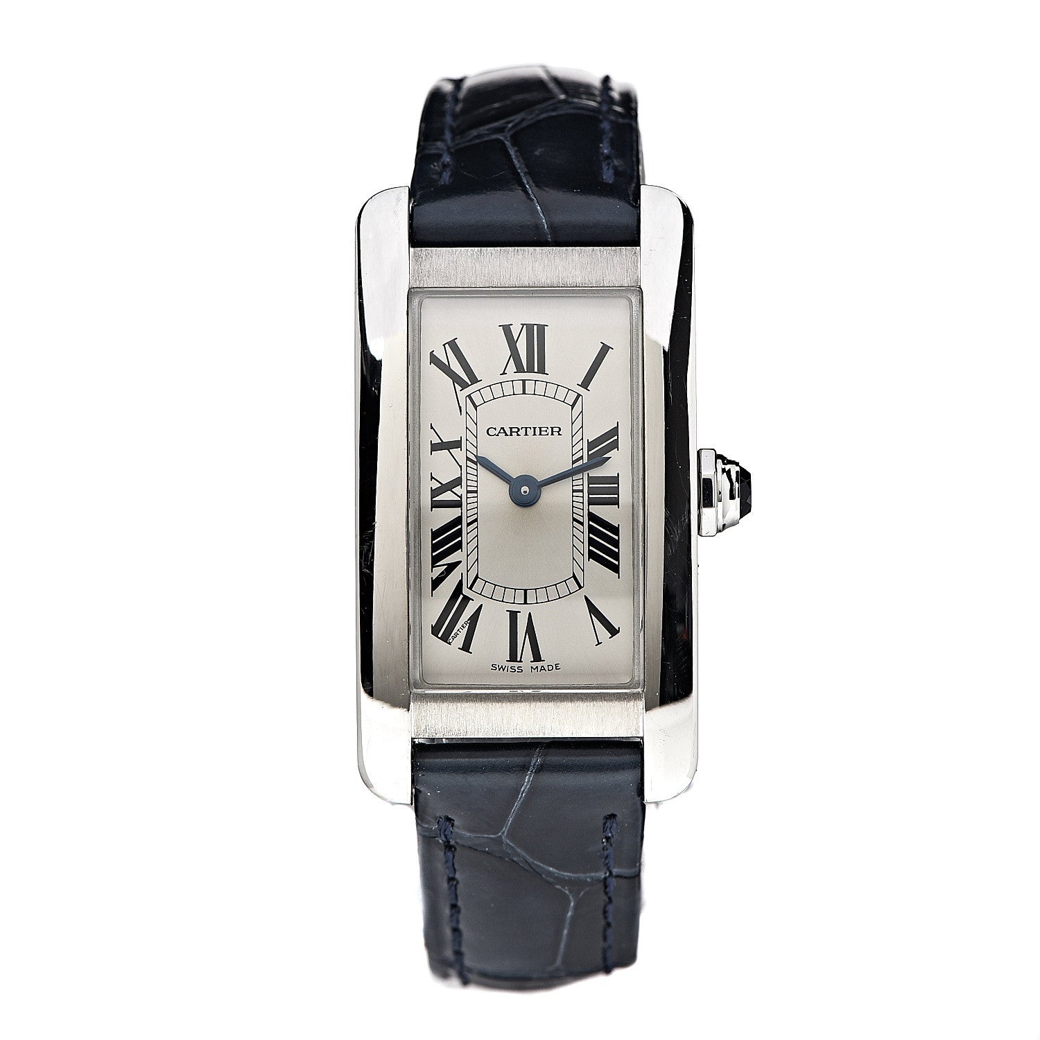 Cartier Stainless Steel Alligator 19mm Tank Americaine Quartz Watch Blue 1 of 7