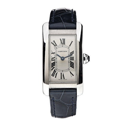Cartier Stainless Steel Alligator 19mm Tank Americaine Quartz Watch Blue 1 of 7