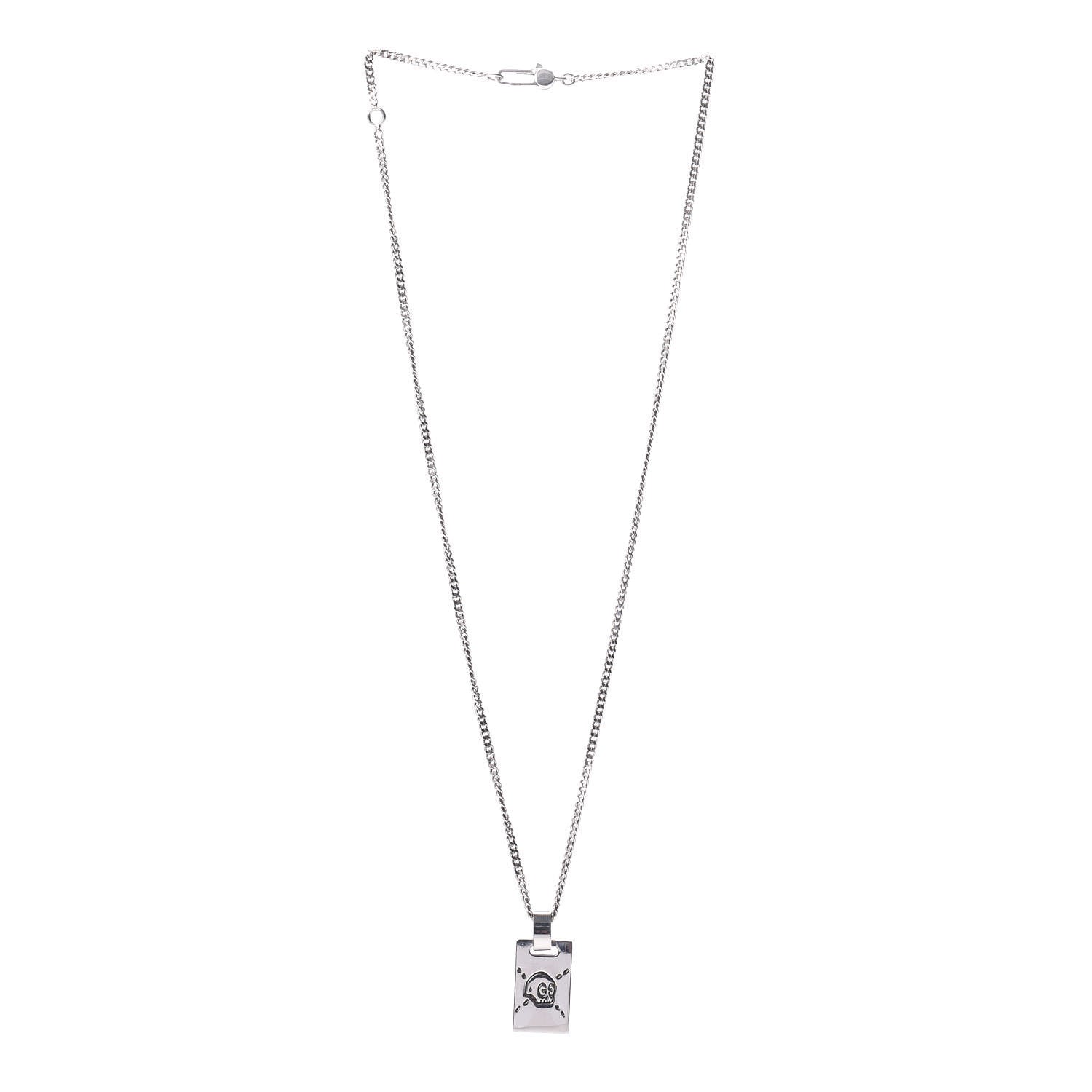 Gucci Sterling Silver GucciGhost Hamlet Skull Dog Tag Pendant Necklace 3 of 4