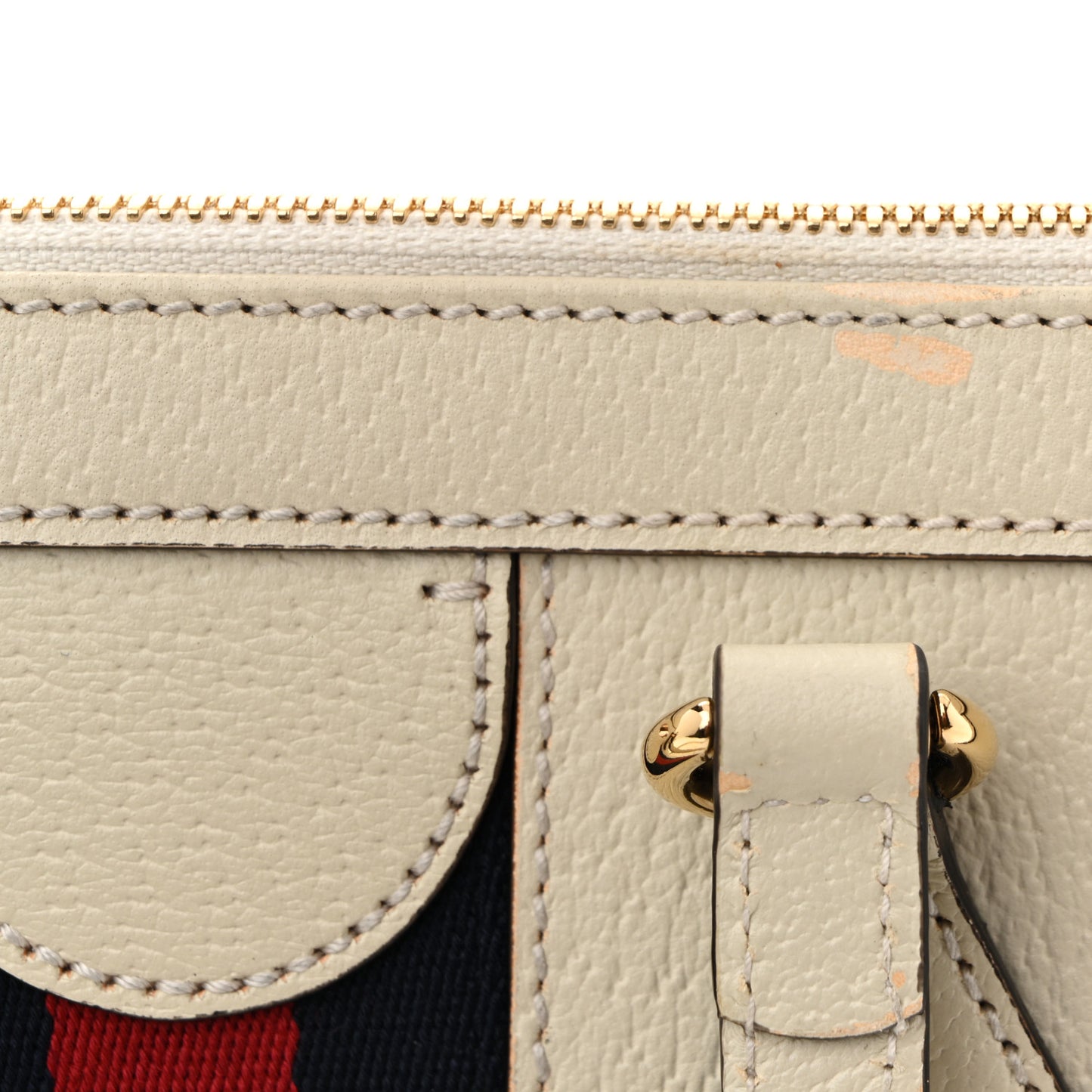 Textured Calfskin Web Small Ophidia Tote Bag Mystic White