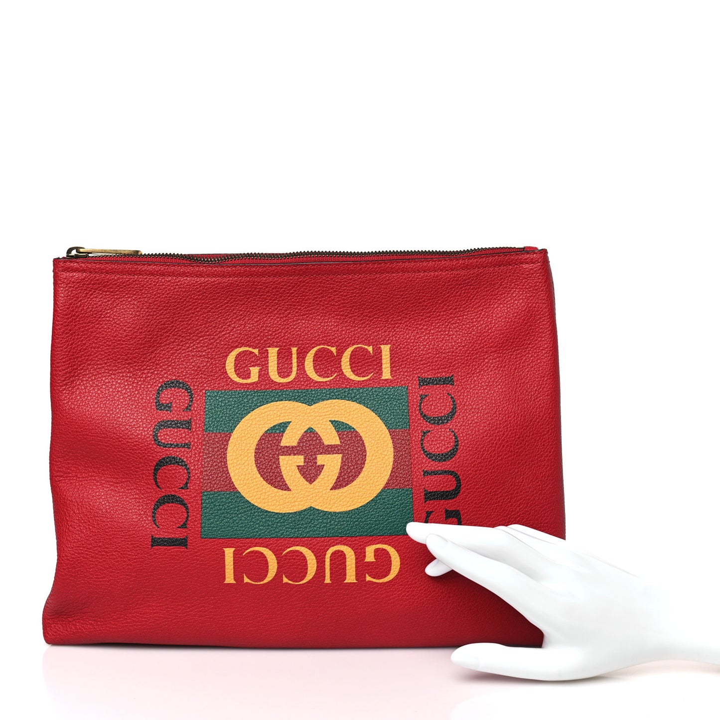 Pebbled Calfskin Medium Logo Portfolio Clutch Hibiscus Red