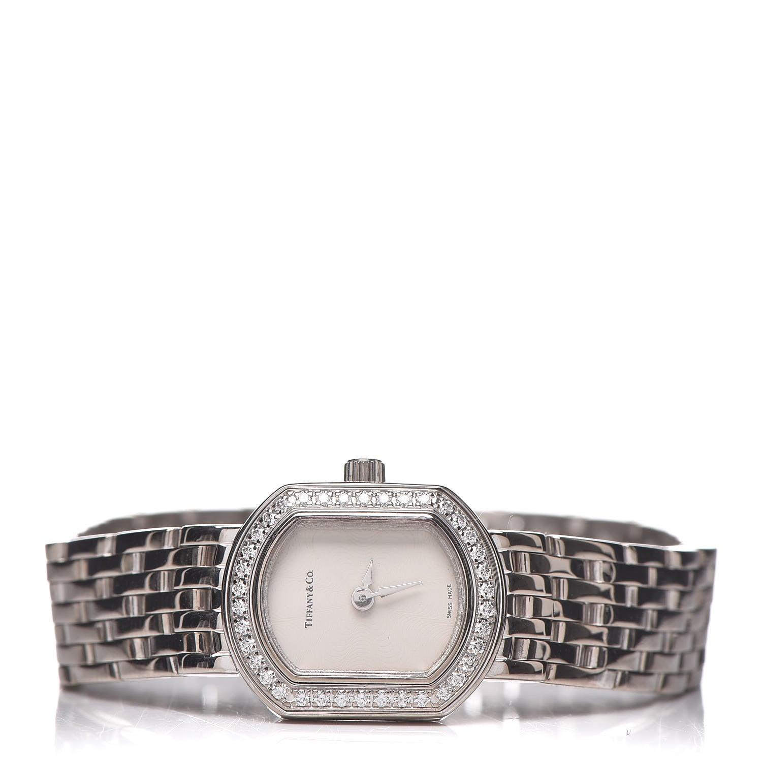 Tiffany 18K White Gold Diamond Bezel 16mm Mark Coupe Quartz Watch 3 of 6
