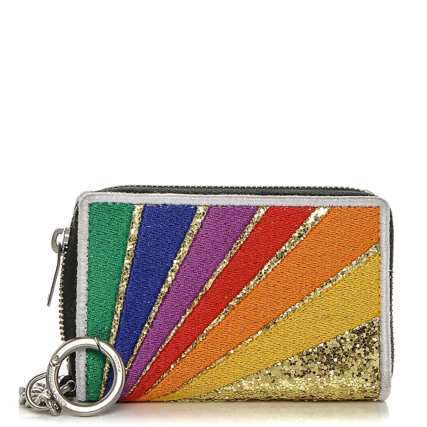 Calfskin Sequin Paris Rainbow Key Ring Coin Pouch Multicolor