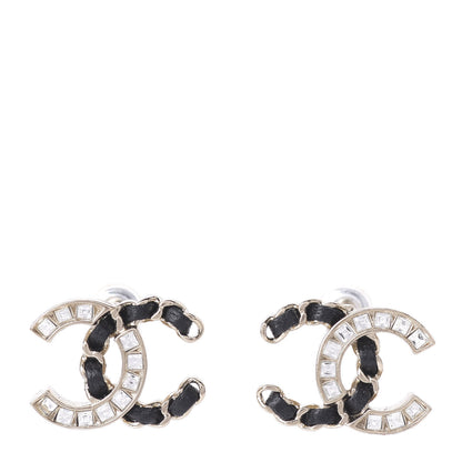 Chanel Crystal Baguette Lambskin Chain CC Vintage Allure Stud Earrings Black Gold 1 of 5