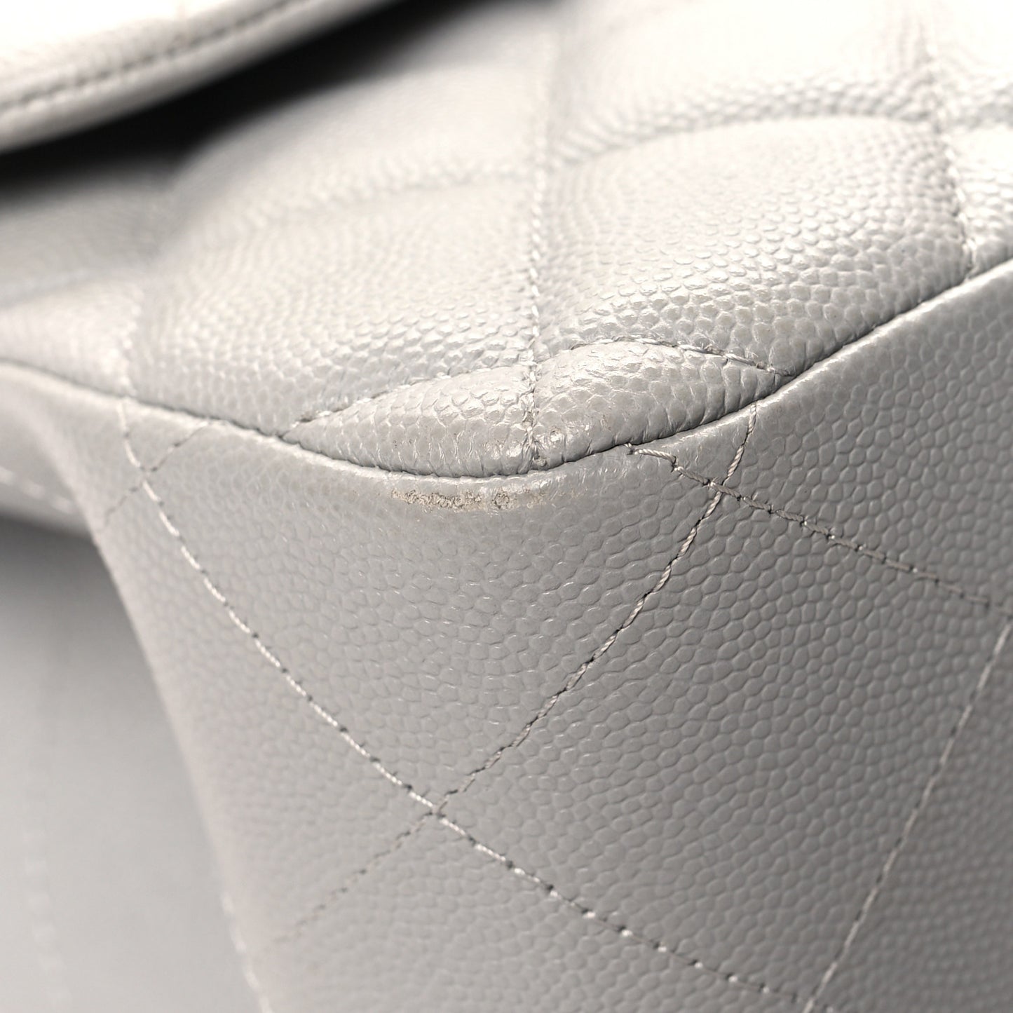 Caviar Quilted Jumbo Double Flap Grey
