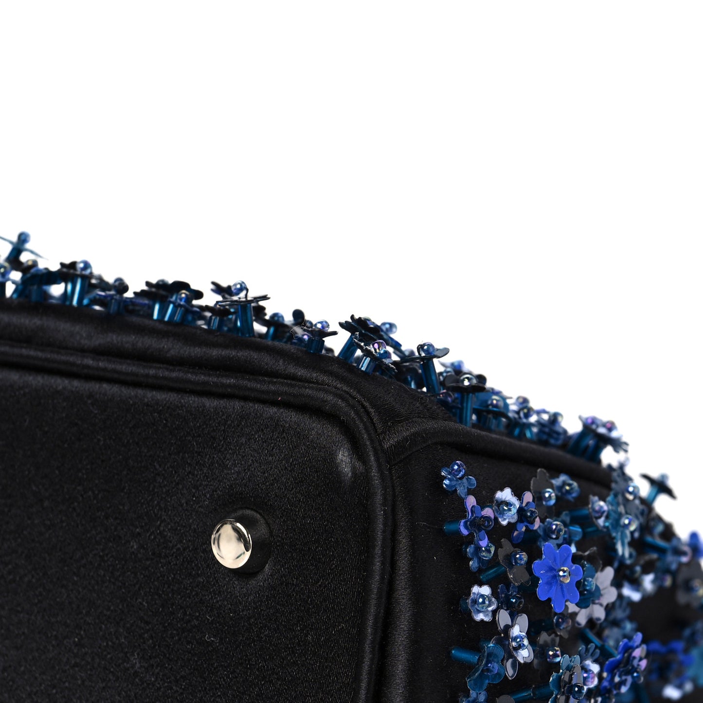 Satin Floral Embroidered Small Diorrismo Tote Blue