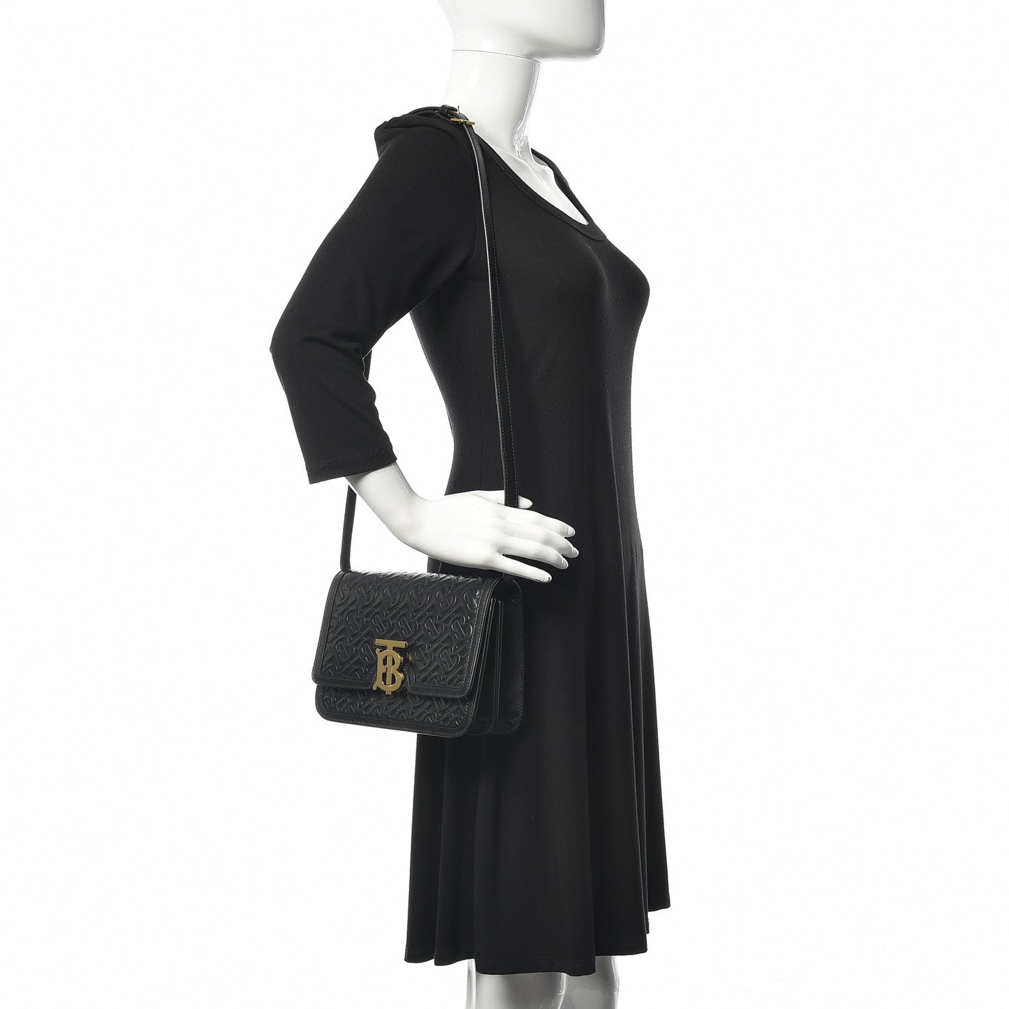 Calfskin Monogram Embossed Small TB Bag Black