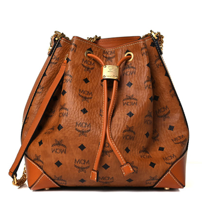 MCM Visetos Small Soft Berlin Drawstring Bucket Bag Cognac 1 of 8