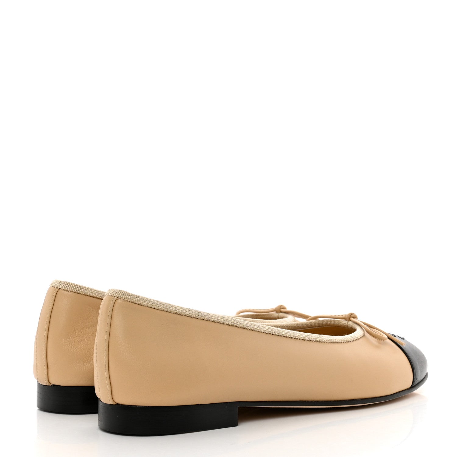 Chanel Lambskin Cap Toe Ballerina Flats 39.5 Beige Black 4 of 9