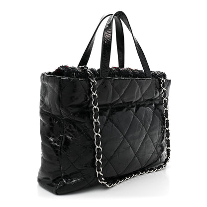 Chanel Glazed Calfskin Quilted Tweed Portobello Tote Black Red 3 of 16
