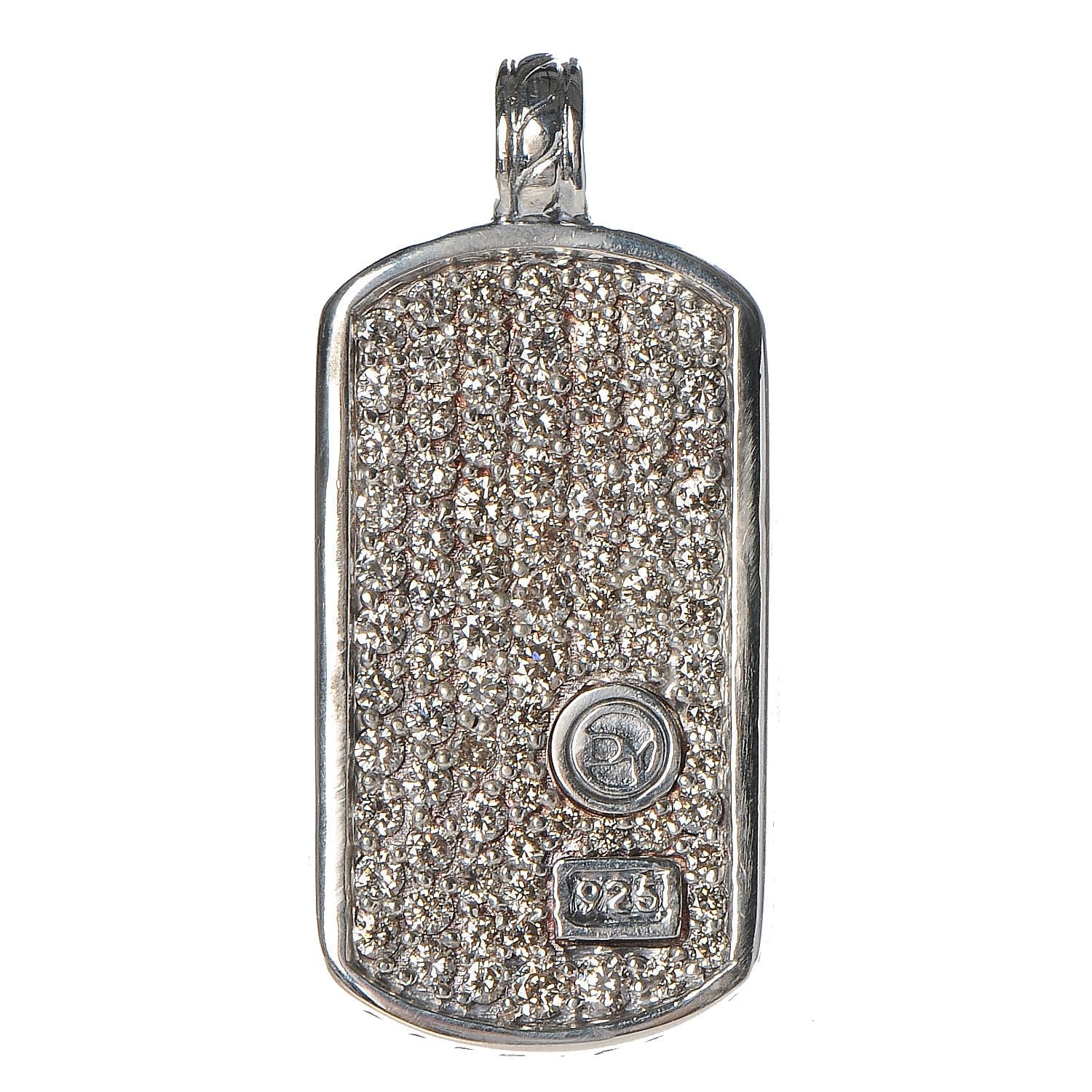 David Yurman Sterling Silver Pave Diamond Small Dog Tag Pendant 1 of 2