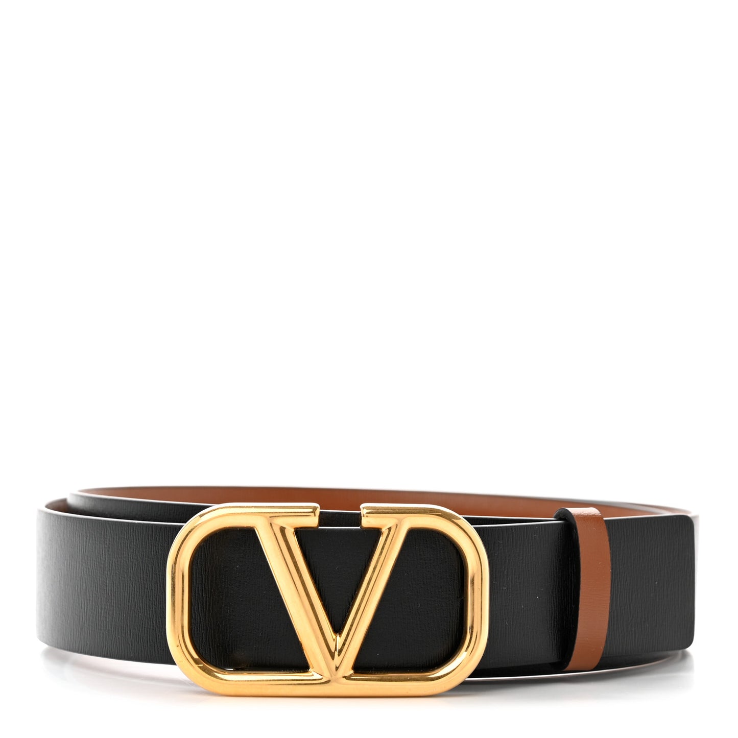 Glossy Calfskin VLogo Reversible 40mm Belt 80 32 Saddle Brown Black