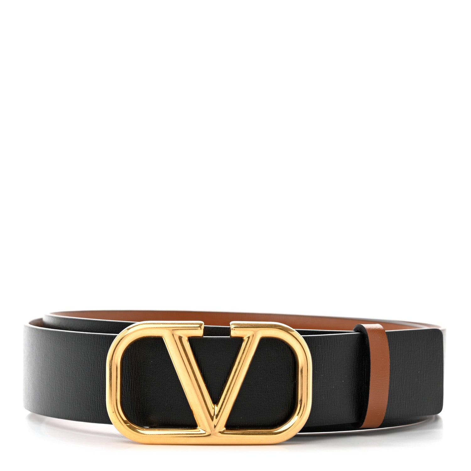 Valentino Garavani Glossy Calfskin VLogo Reversible 40mm Belt 80 32 Saddle Brown Black 1 of 5