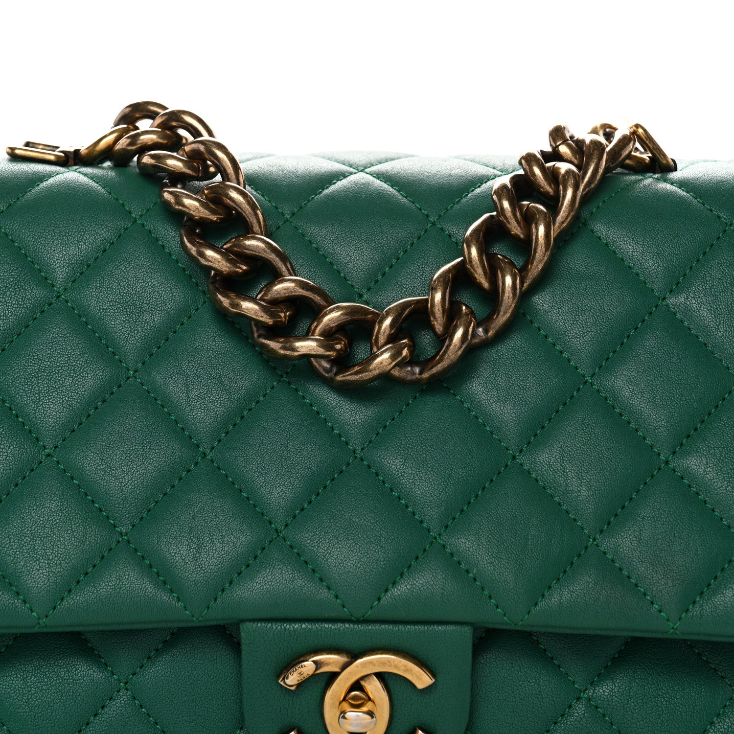 Chanel Shiny Sheepskin Quilted Large Trapezio Flap Green 8 of 10