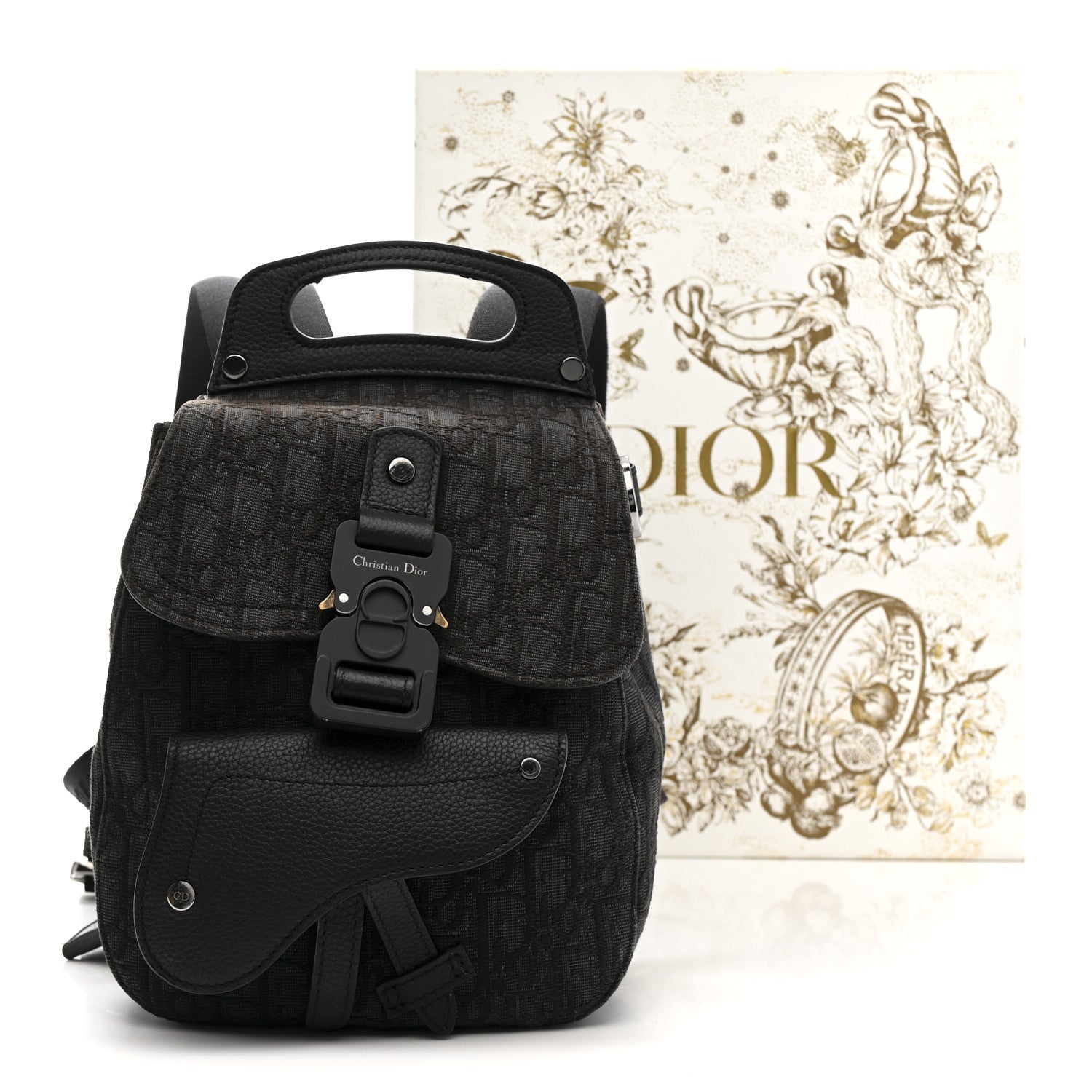Christian Dior Oblique Jacquard Mini Saddle Backpack Black Blue 13 of 13