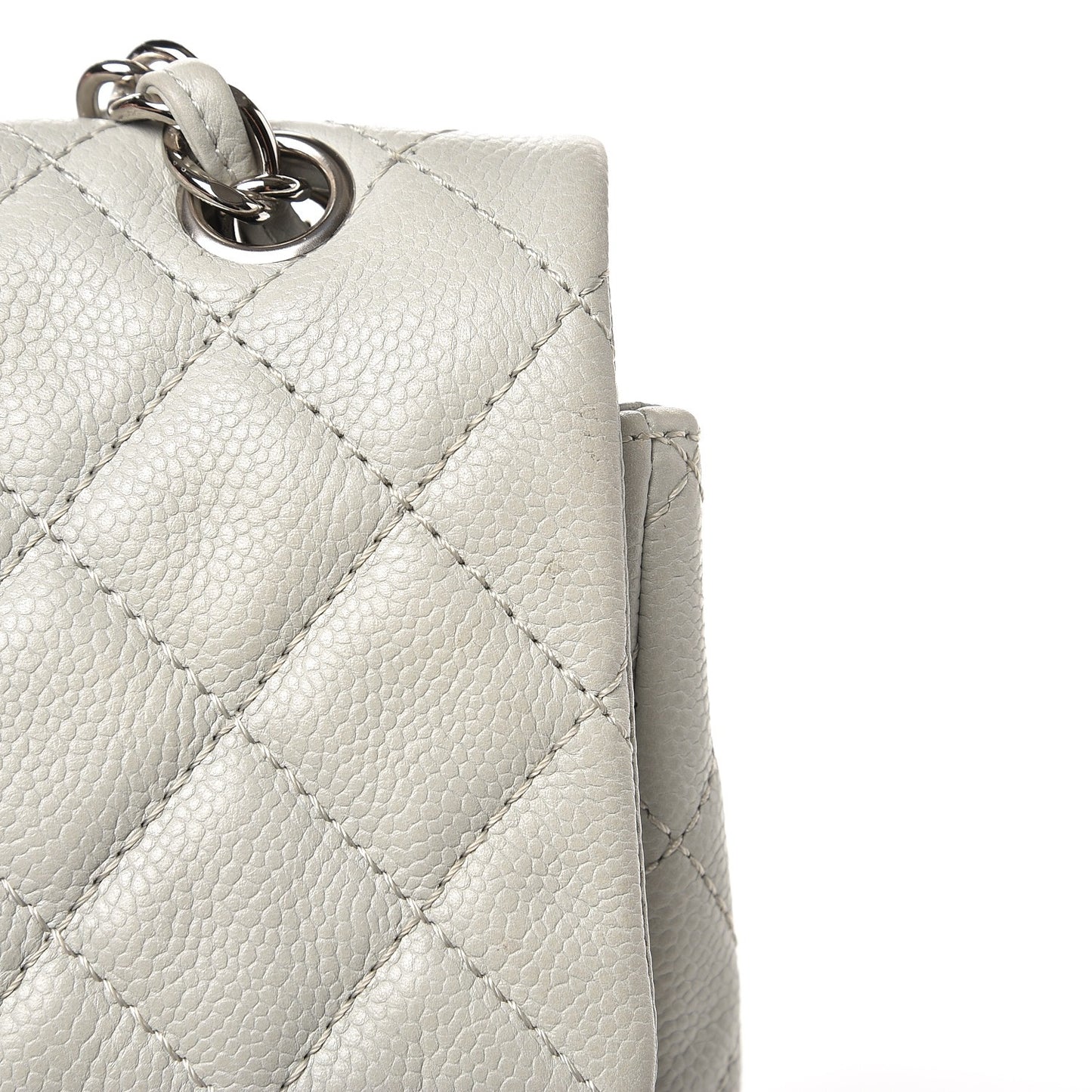 Caviar Quilted Maxi Single Flap Light Grey