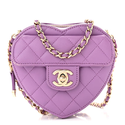 Chanel Lambskin Quilted CC In Love Heart Clutch With Chain Purple 1 of 12
