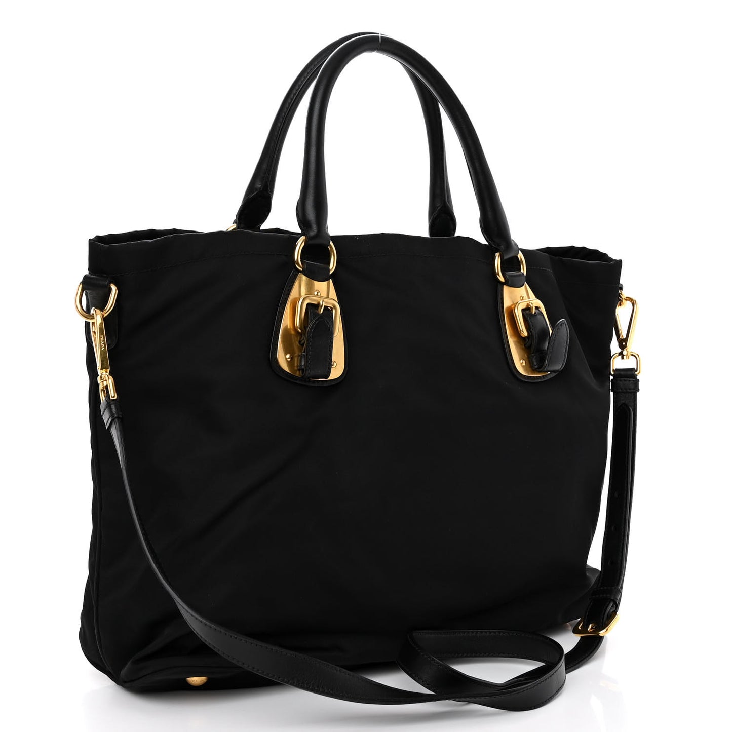 Tessuto Nylon Soft Calfskin Shopping Satchel Black