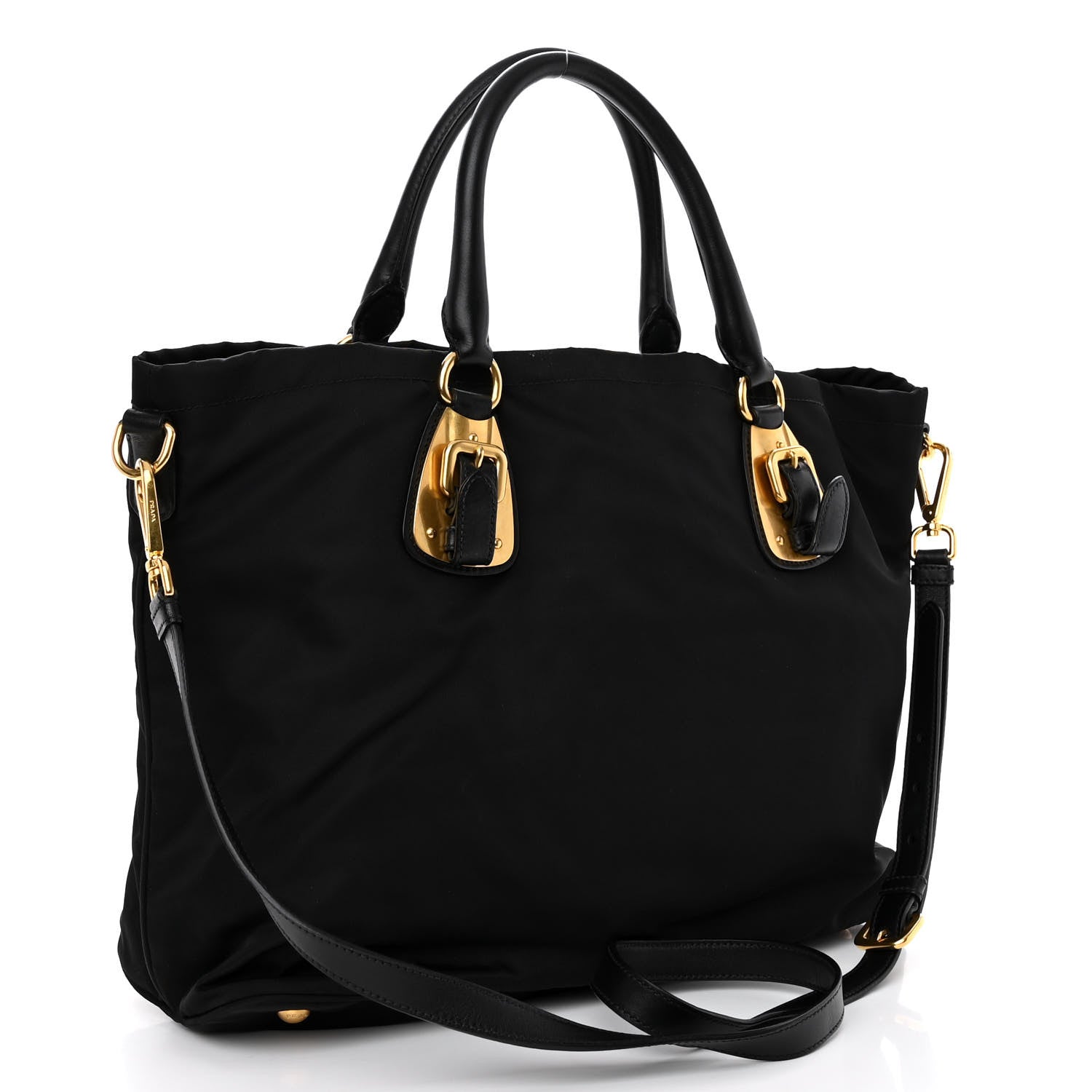 Prada Tessuto Nylon Soft Calfskin Shopping Satchel Black 3 of 9