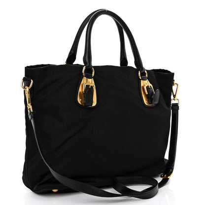 Prada Tessuto Nylon Soft Calfskin Shopping Satchel Black 3 of 9