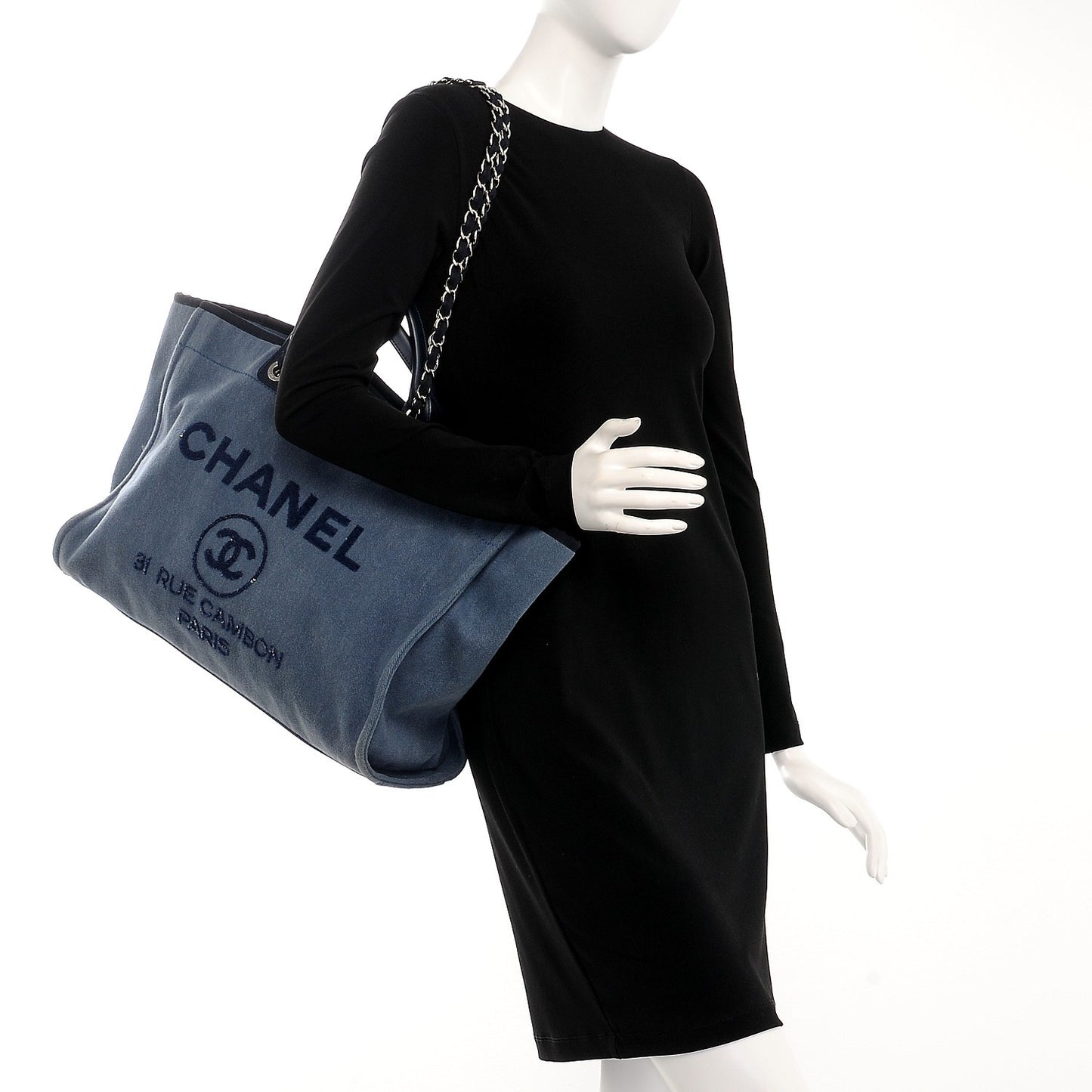 Canvas Sequin Large Deauville Tote Navy