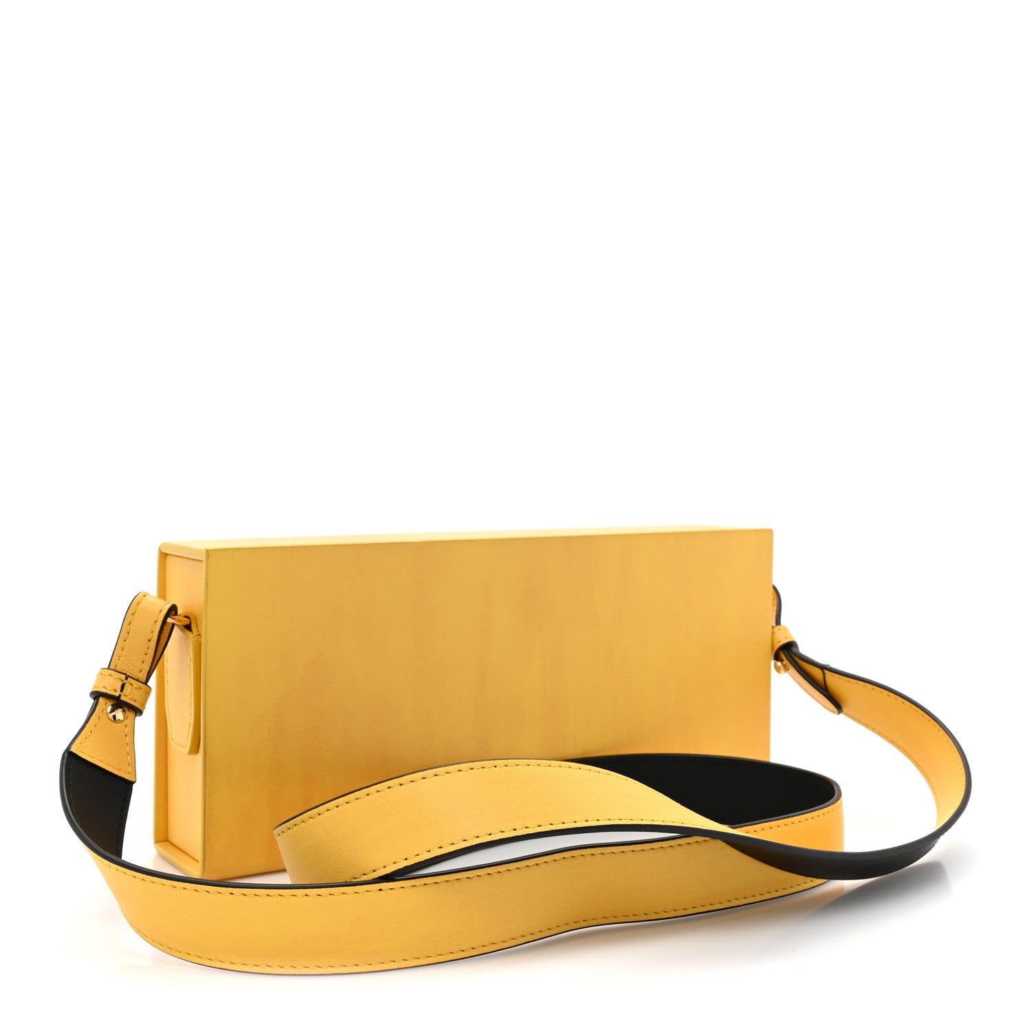 Fendi Vitello Fluffy Logo Horizontal Box Crossbody Bag Yellow Box Black 3 of 13