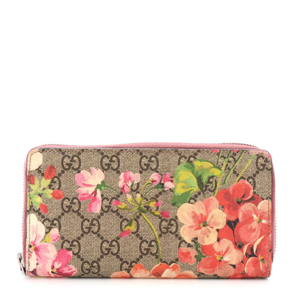 Gucci GG Supreme Monogram Blooms Zip Around Wallet Beige Multicolor Dry Rose 1 of 7