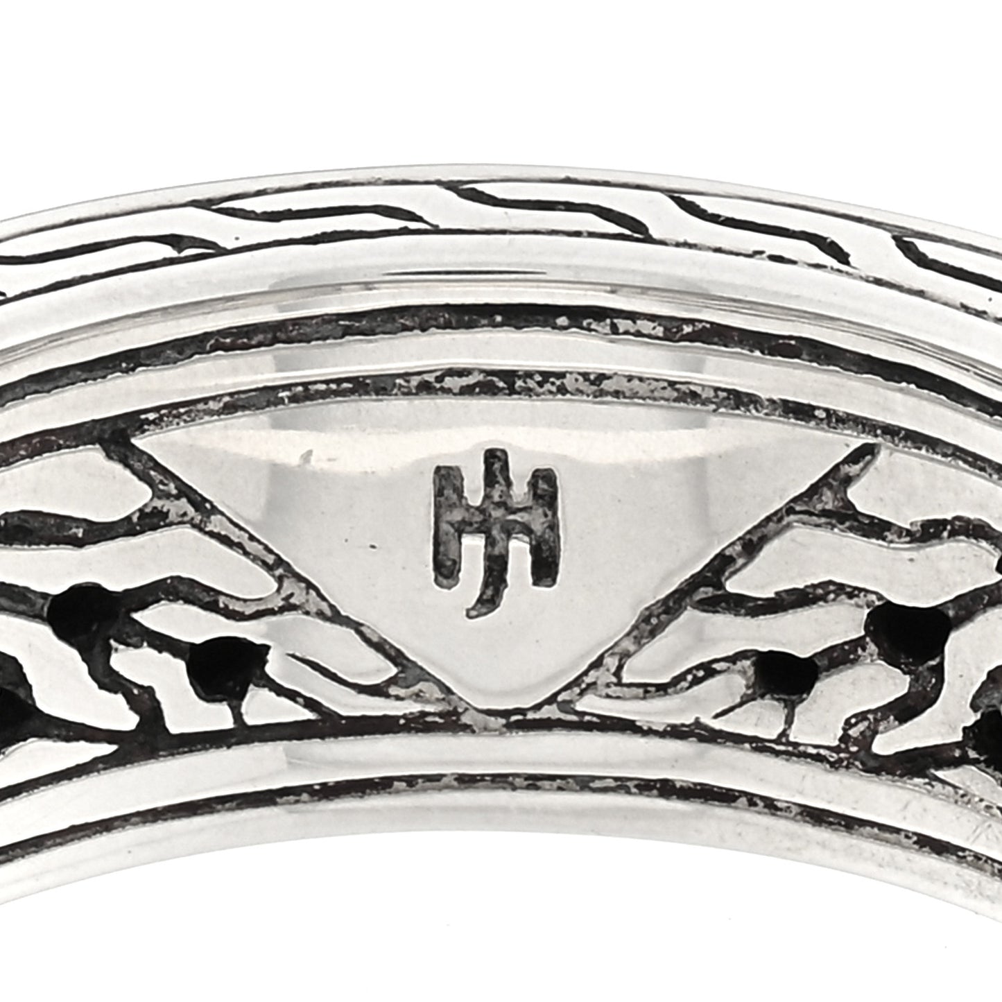 Sterling Silver 18K Yellow Gold Carved Chain Palu Band Ring 54 7