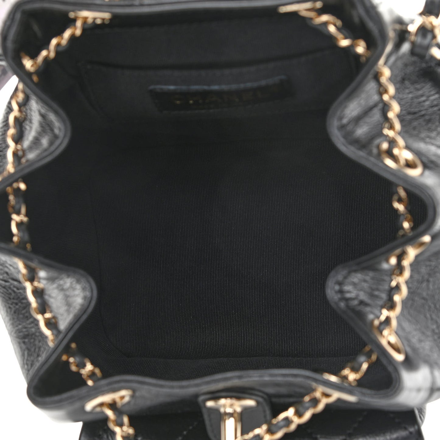 Glazed Aged Calfskin Quilted Small Duma Drawstring Backpack Black