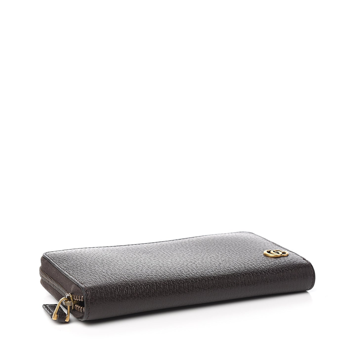Dollar Calfskin Boar Effect GG Marmont Zip Around Wallet Dark Cocoa