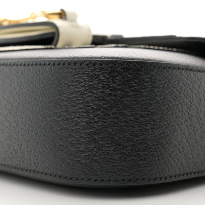 Gucci X ADIDAS Textured Dollar Calfskin Web Small Trefoil Horsebit 1955 Shoulder Bag Black Off White 10 of 11