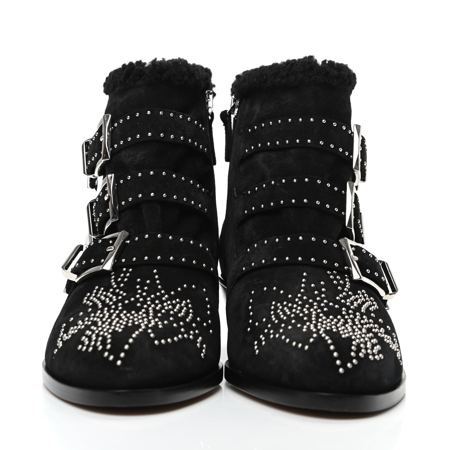 Chloe Shearling Studded Susanna Ankle Boots 39 Black 2 of 6