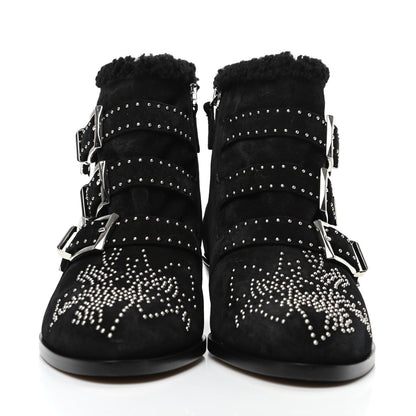 Chloe Shearling Studded Susanna Ankle Boots 39 Black 2 of 6
