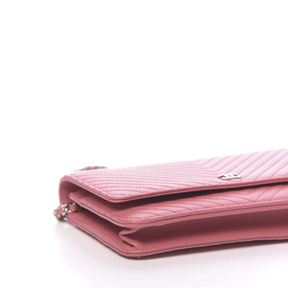 Chanel Caviar Chevron Quilted Wallet On Chain WOC Pink 10 of 12