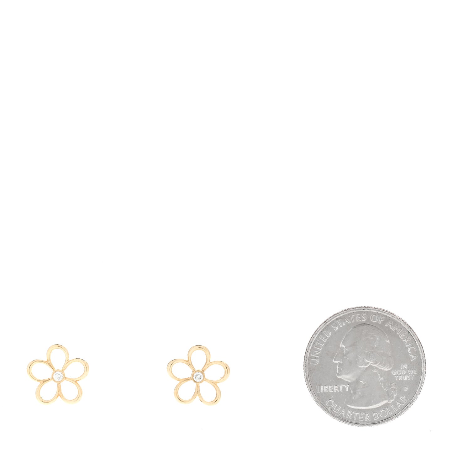 18K Yellow Gold Diamond Small Open Flower Earrings