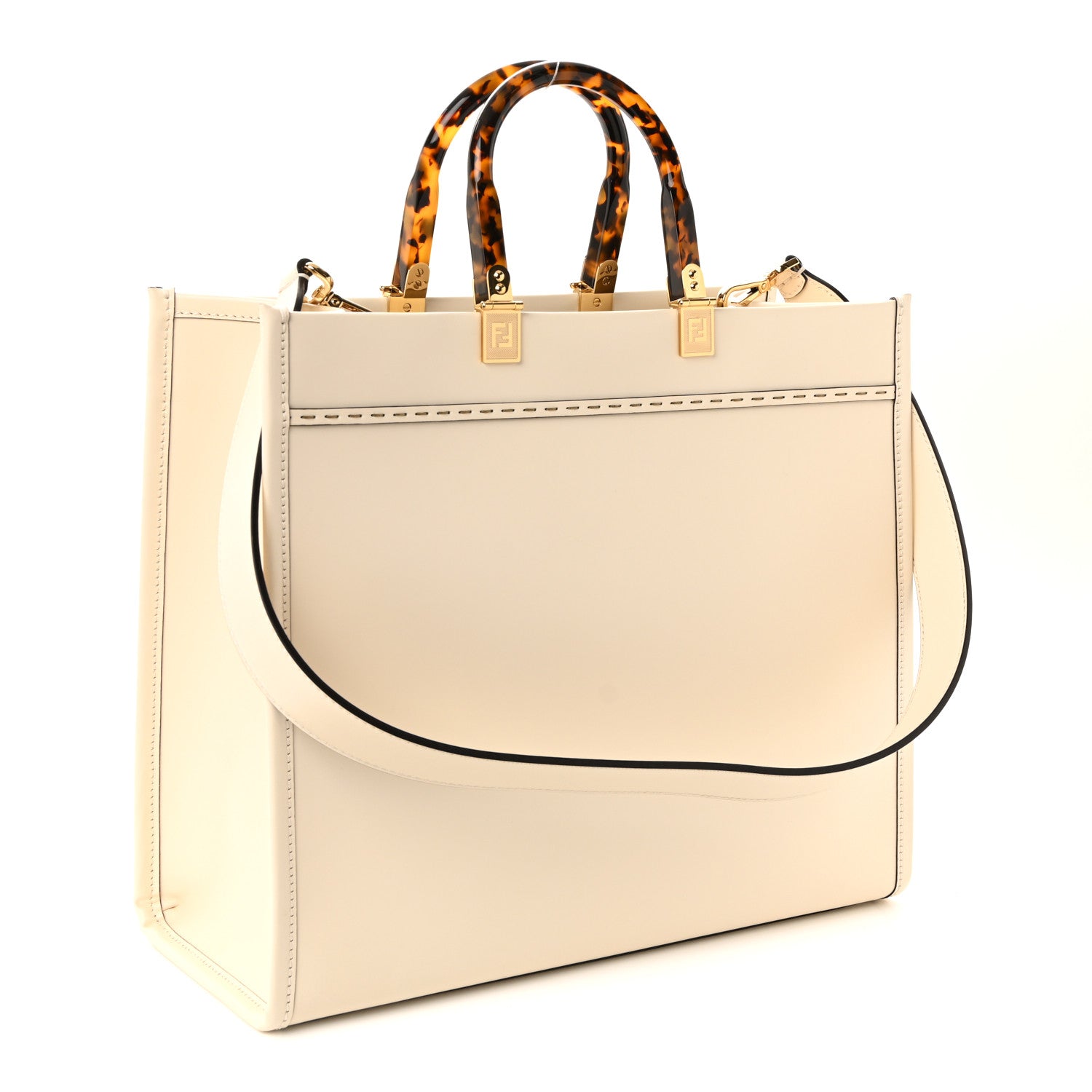 Fendi Vitello King Plexiglass Logo Embossed Medium Fendi Sunshine Shopper Tote White Ice 3 of 9
