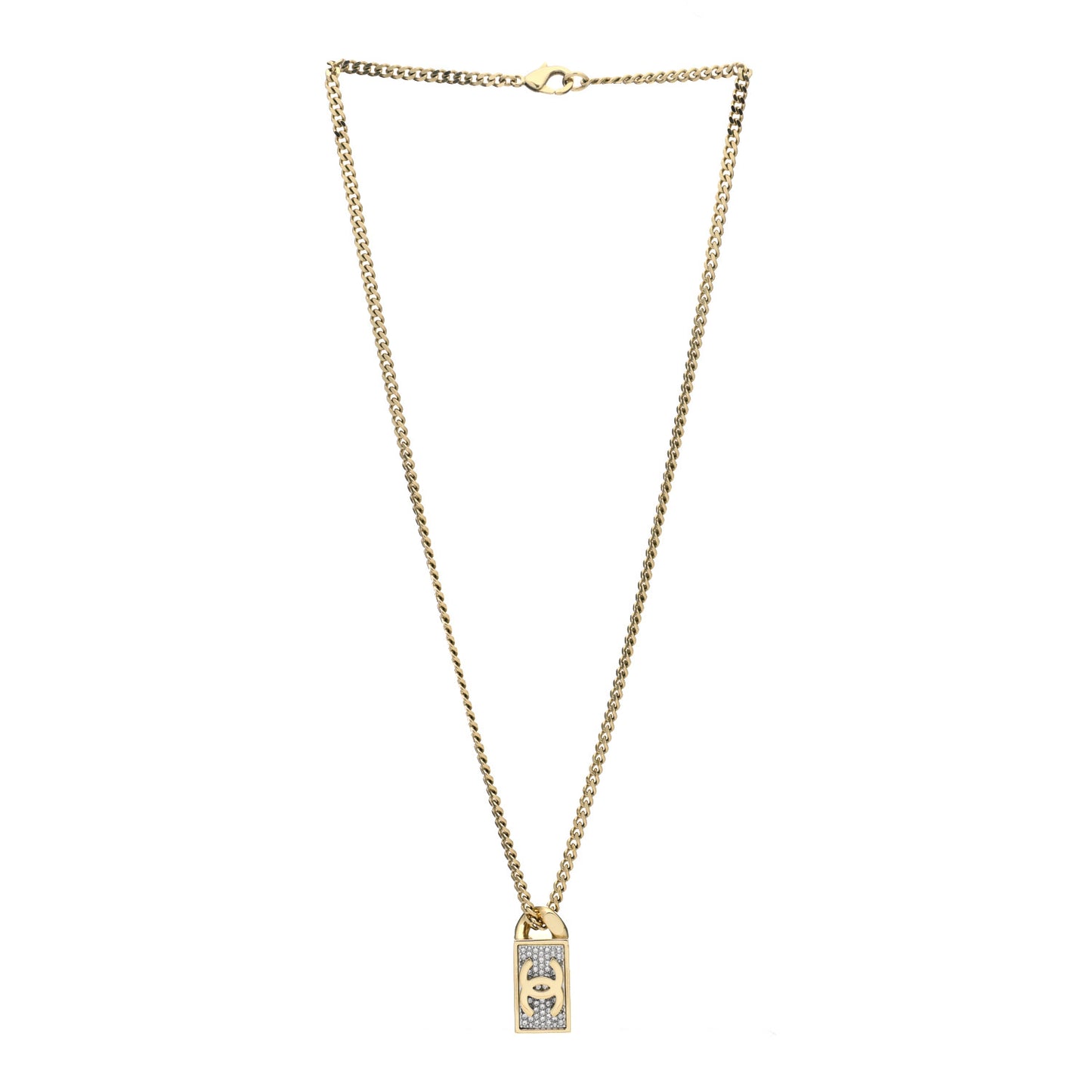 Crystal Dog Tag Charm Necklace Gold