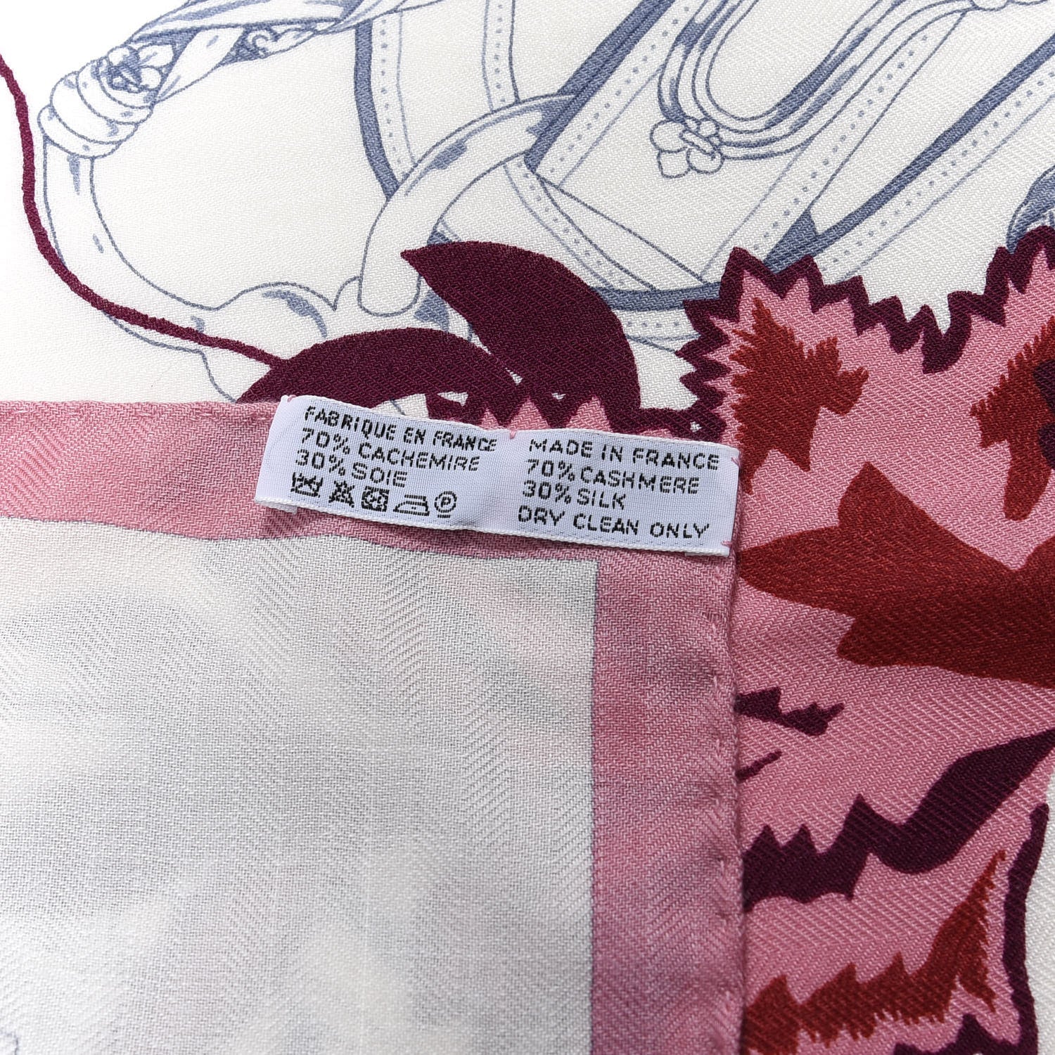 Hermes Cashmere Silk Cavalcadour Shawl 140 Blanc Violet Rose 2 of 6