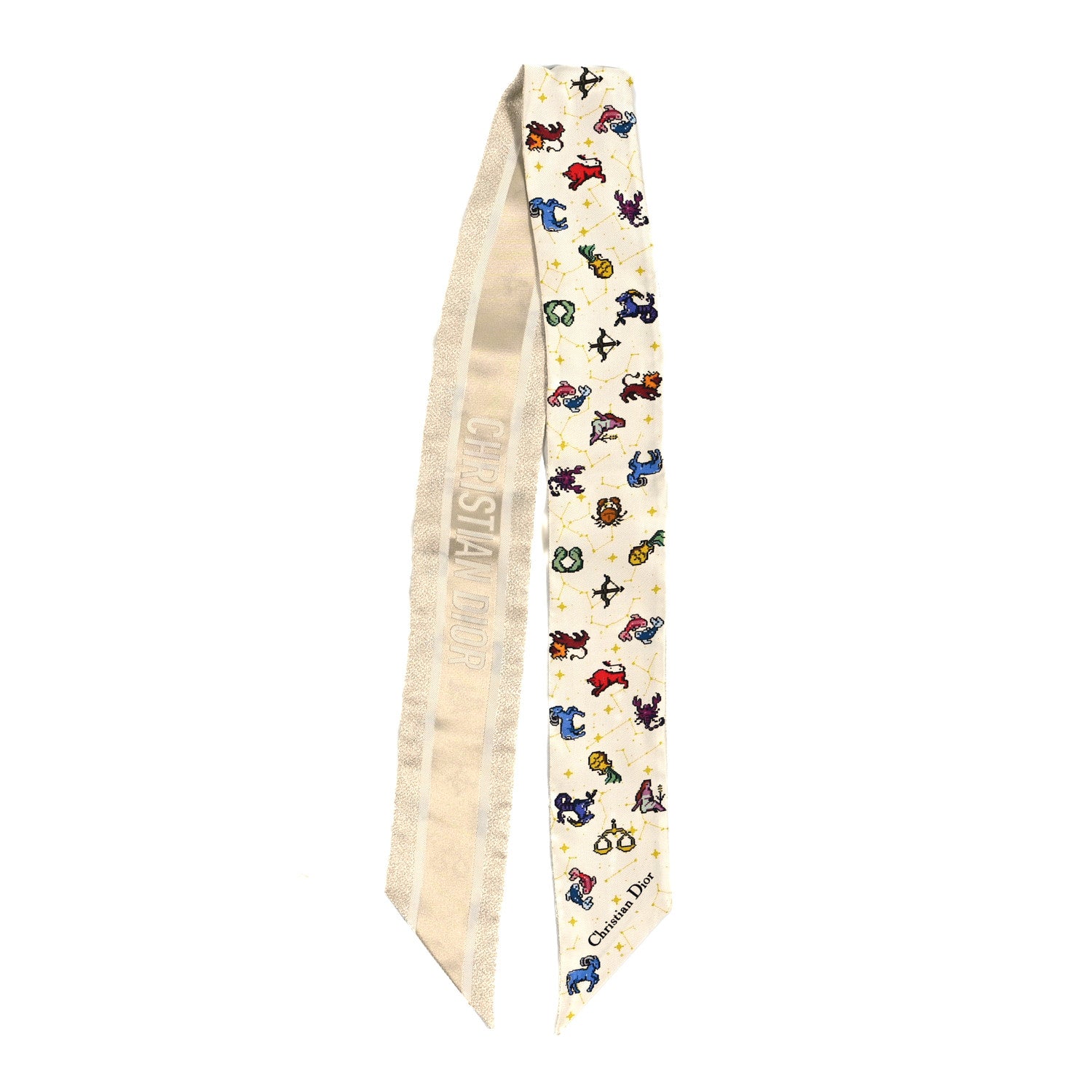 Christian Dior Silk Pixel Zodiac Scarf Latte Multicolor 2 of 3