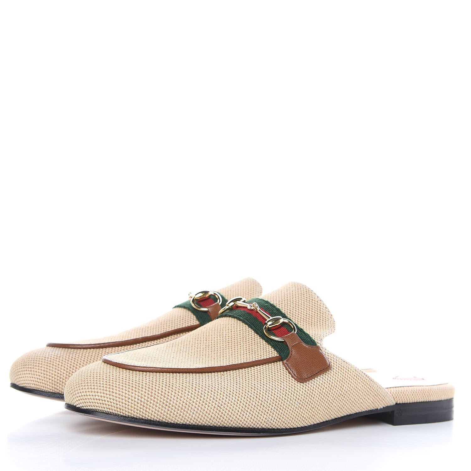 Gucci Canvas Vintage Charlotte Web Princetown Slippers 38.5 Sand Cuir 3 of 9